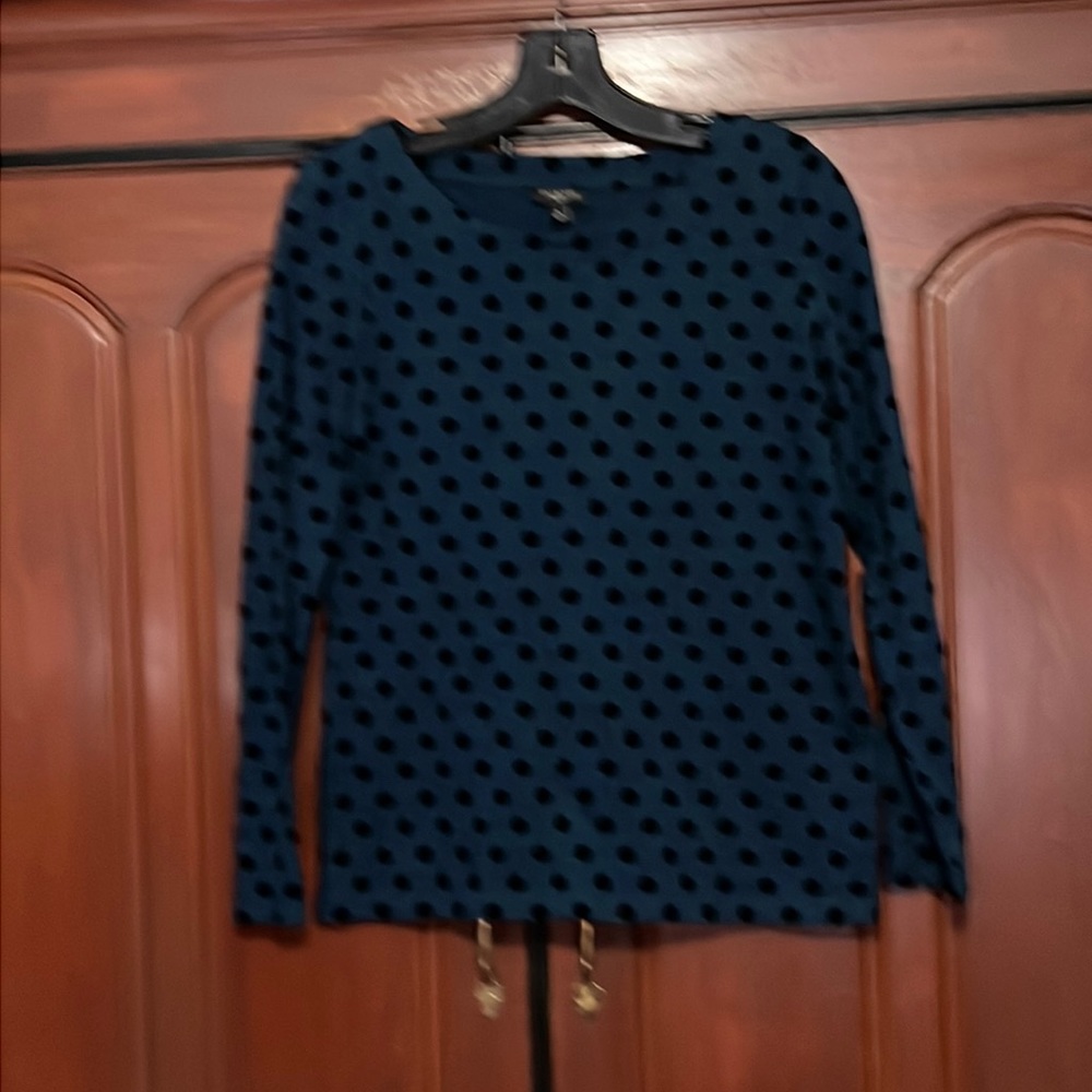 Talbots Blue Swiss Dot Polka Dotted Scoop Neck Long Sleeve Shirt Size SP